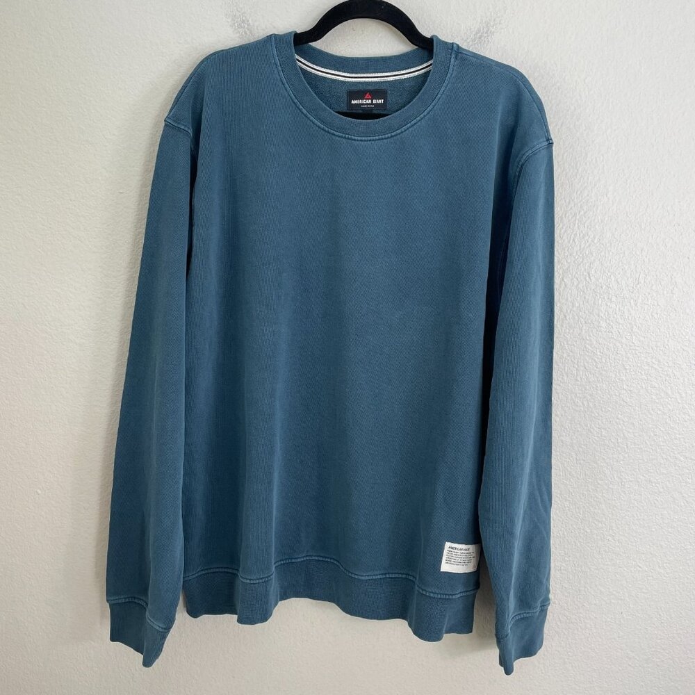 NEW American Giant Mens Large Vintage Wash Relax French‎ Terry Blue Sweatshirt